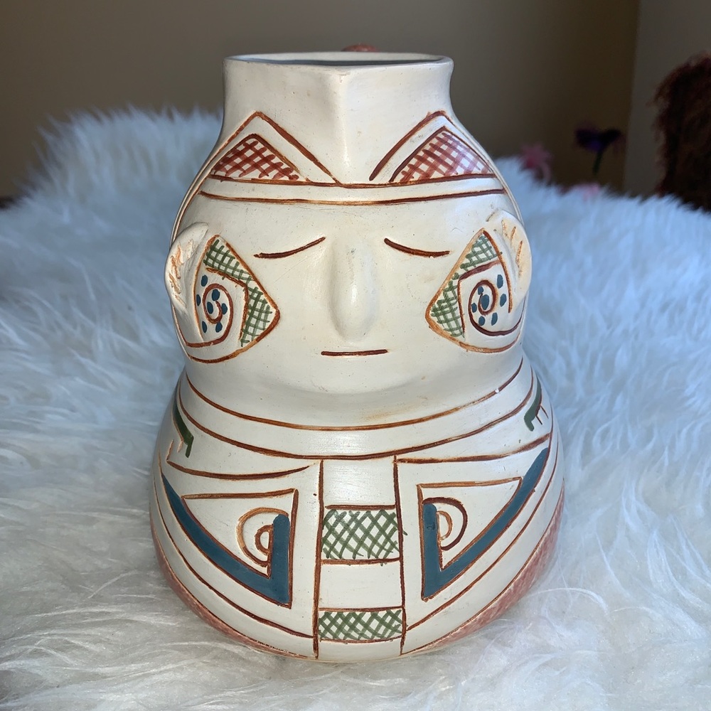 Vintage Mexican Pottery hand painted Pitcher Water/vase X10